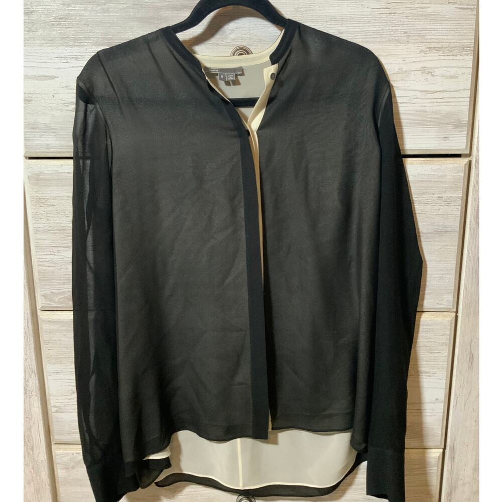 Vince Black & Cream Silk Button Up Top - Size 8